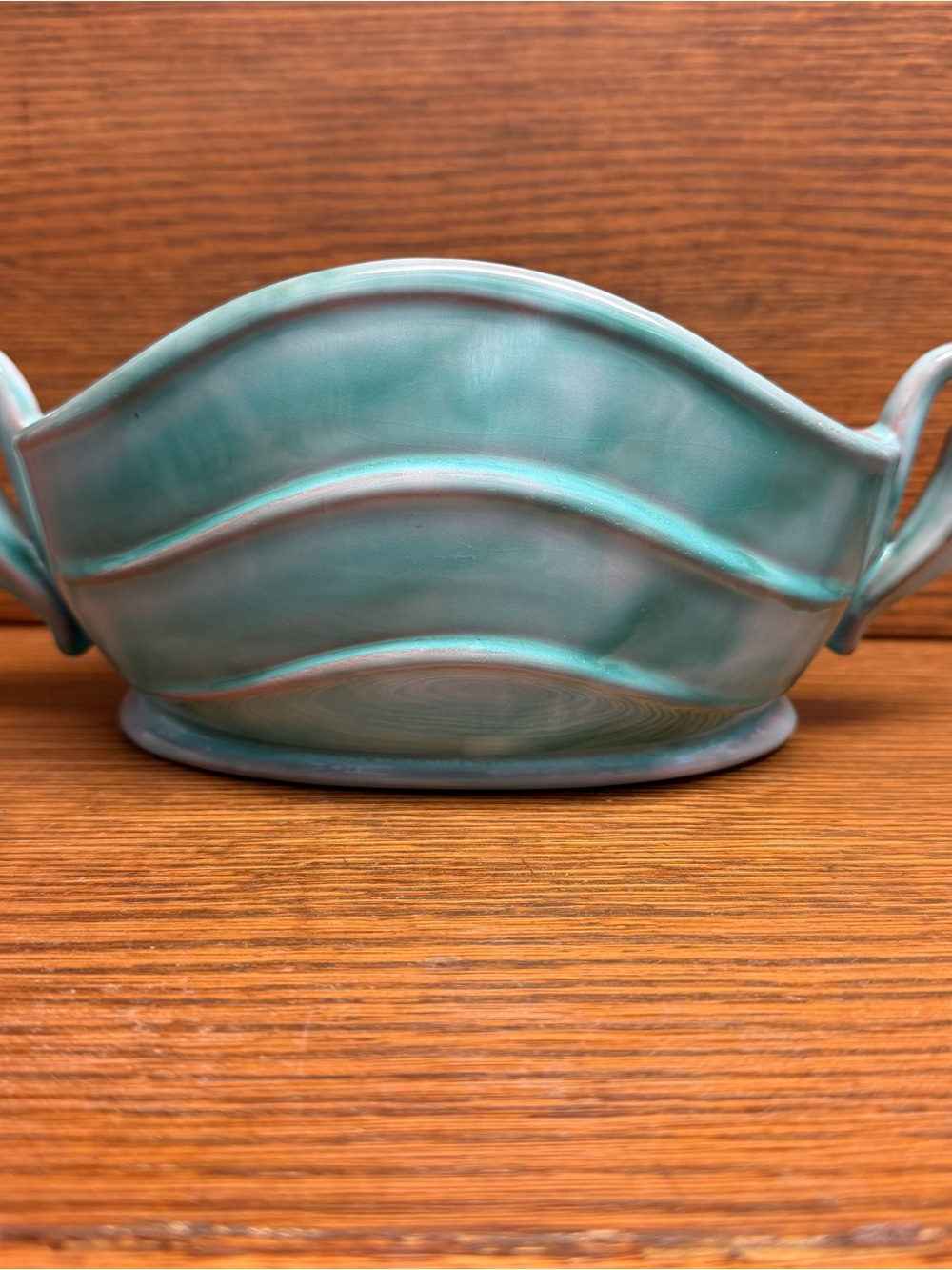 Vintage Stangl Teal Ceramic Planter Wave Motif